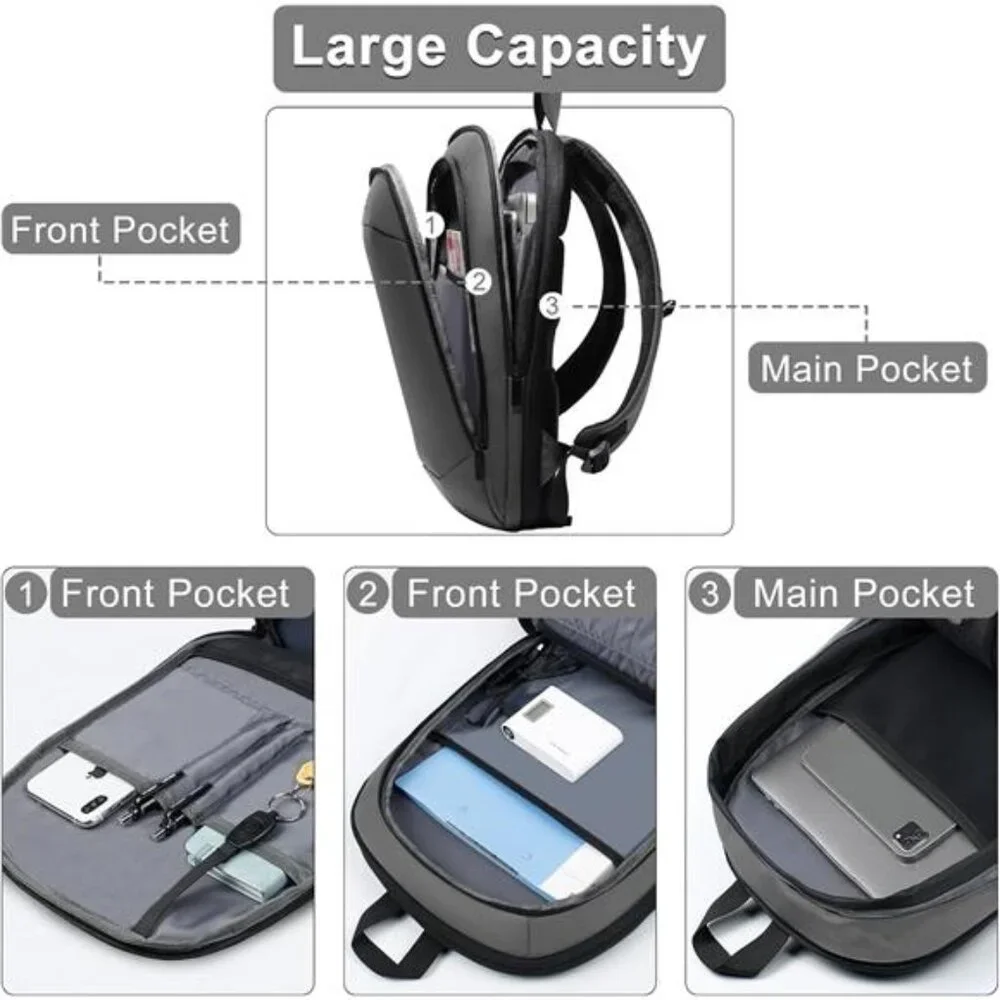 hk Business Backpack for Men 17 Inch Dark Grey - Picture 4 of 7